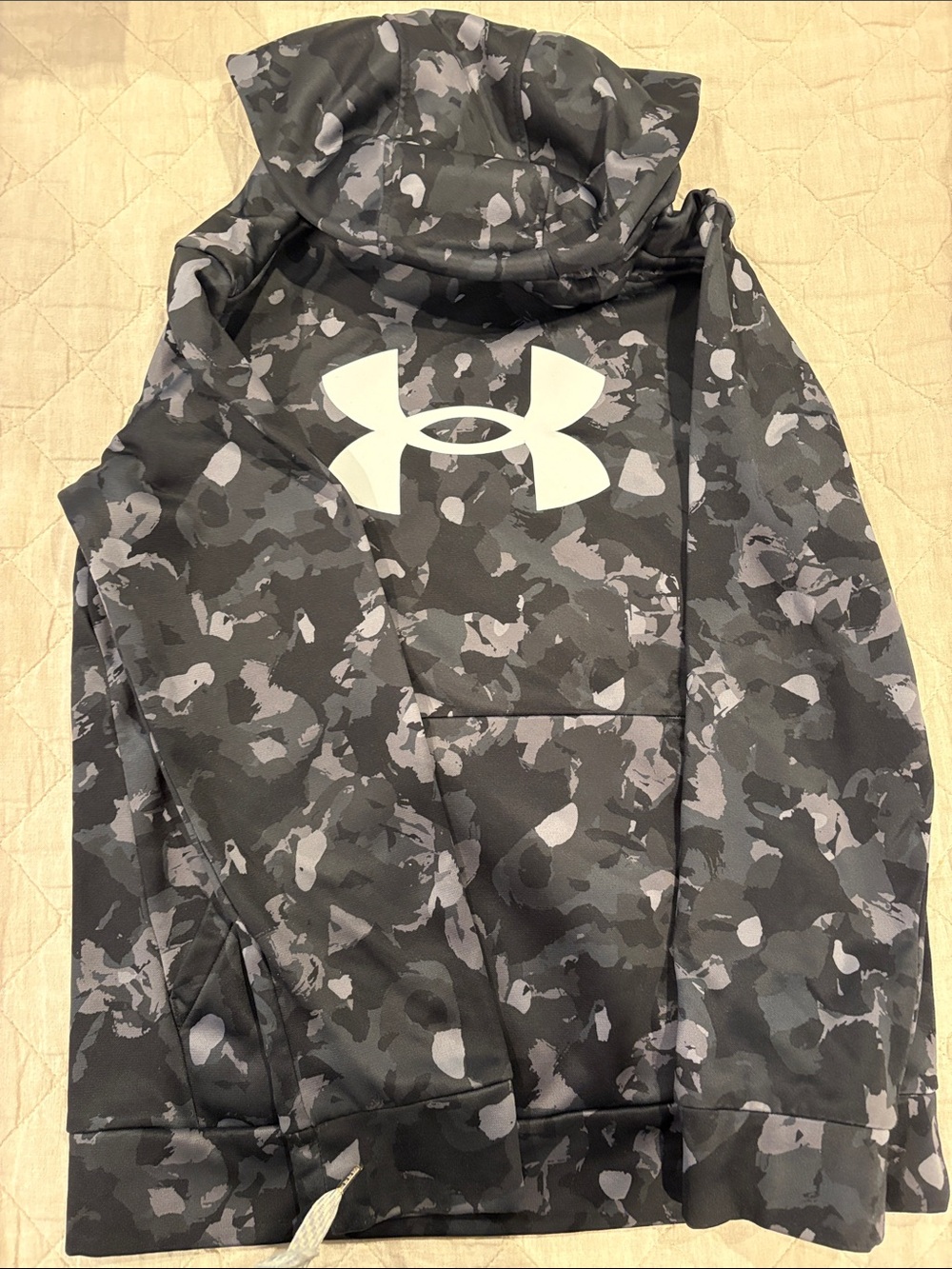 Under Armour Black & Gray Camo Pullover Hoodie with White Logo